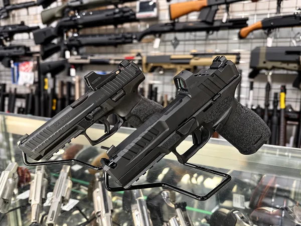 Handguns on display at Burbank Ammo and Guns